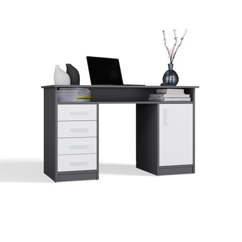 BIURKO ADA ANTRACYT BIAŁY 125 Cm 4 Szuflady Szafka Półki Do Biura Pokoju Na Laptop