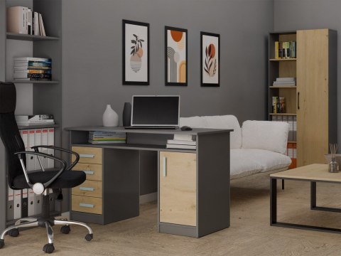 BIURKO ADA ANTRACYT DĄB ARTISAN 125 Cm 4 Szuflady Szafka Półki Do Biura Pokoju Na Laptop