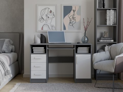 BIURKO DELTA ANTRACYT / BIAŁY 120 Cm 3 Szuflady Szafka Półki Do Biura Pokoju Na Laptop