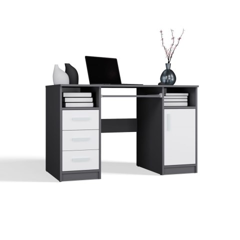 BIURKO DELTA ANTRACYT / BIAŁY 120 Cm 3 Szuflady Szafka Półki Do Biura Pokoju Na Laptop