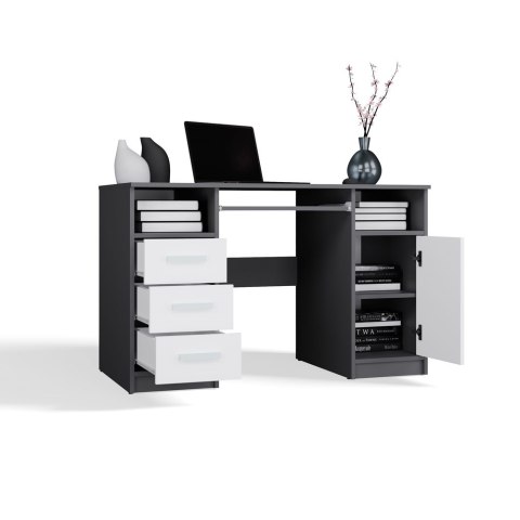 BIURKO DELTA ANTRACYT / BIAŁY 120 Cm 3 Szuflady Szafka Półki Do Biura Pokoju Na Laptop