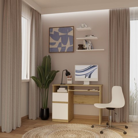 Biurko Komputerowe PORTO LEWE DĄB ARTISAN / BIAŁY Z Szufladą 98,5x75x51 Cm