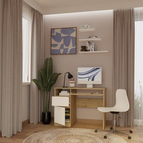 Biurko Komputerowe PORTO LEWE DĄB ARTISAN / BIAŁY Z Szufladą 98,5x75x51 Cm