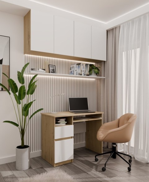 Biurko Komputerowe PORTO LEWE DĄB ARTISAN / BIAŁY Z Szufladą 98,5x75x51 Cm