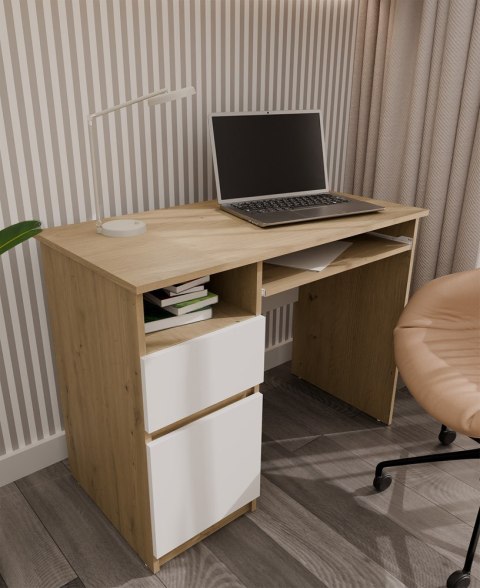 Biurko Komputerowe PORTO LEWE DĄB ARTISAN / BIAŁY Z Szufladą 98,5x75x51 Cm