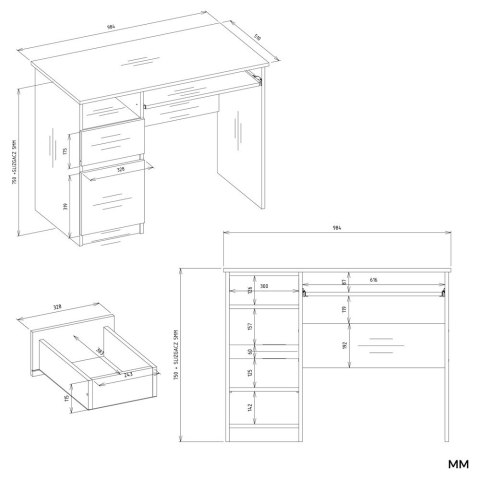 Biurko Komputerowe PORTO LEWE DĄB ARTISAN / BIAŁY Z Szufladą 98,5x75x51 Cm