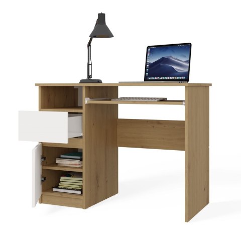 Biurko Komputerowe PORTO LEWE DĄB ARTISAN / BIAŁY Z Szufladą 98,5x75x51 Cm