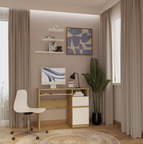 Biurko Komputerowe PORTO PRAWE DĄB ARTISAN / BIAŁY Z Szufladą 98,5x75x51 Cm