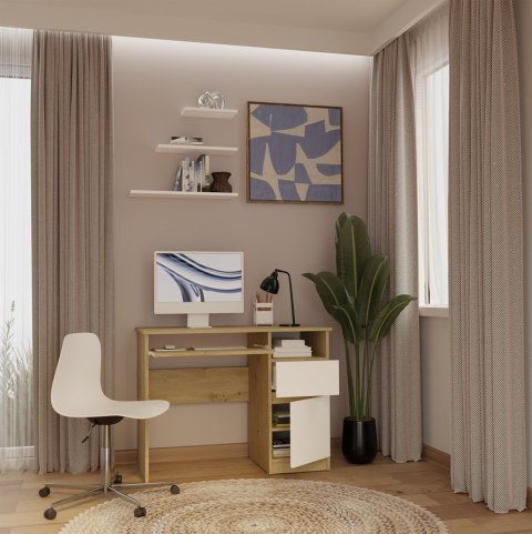 Biurko Komputerowe PORTO PRAWE DĄB ARTISAN / BIAŁY Z Szufladą 98,5x75x51 Cm