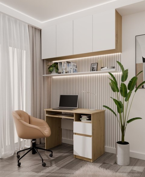 Biurko Komputerowe PORTO PRAWE DĄB ARTISAN / BIAŁY Z Szufladą 98,5x75x51 Cm