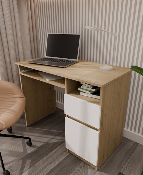 Biurko Komputerowe PORTO PRAWE DĄB ARTISAN / BIAŁY Z Szufladą 98,5x75x51 Cm