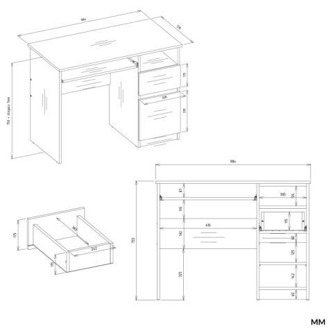 Biurko Komputerowe PORTO PRAWE DĄB ARTISAN / BIAŁY Z Szufladą 98,5x75x51 Cm