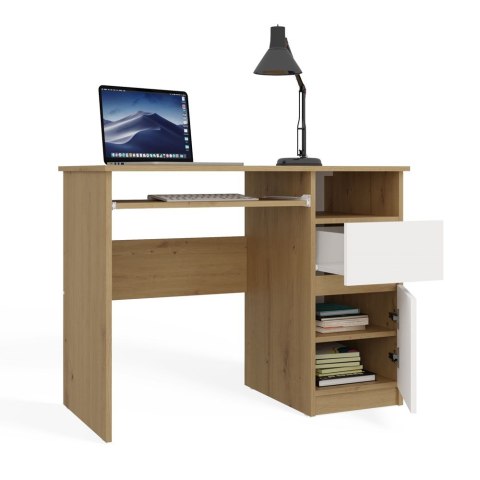 Biurko Komputerowe PORTO PRAWE DĄB ARTISAN / BIAŁY Z Szufladą 98,5x75x51 Cm