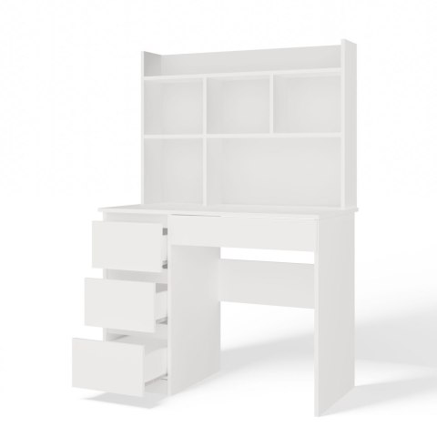 Biurko MIJAS Lewe Z Nadstawką Biel Mat 4 Szuflady 4 Półki Do Biura Pokoju