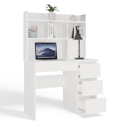 Biurko MIJAS Prawe z Nadstawką Biel Mat 4 Szuflady 4 Półki Do Biura Pokoju