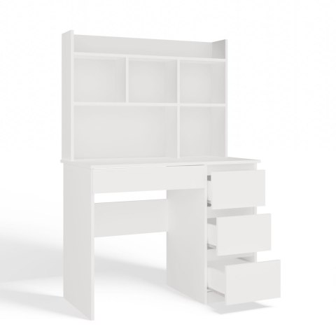 Biurko MIJAS Prawe z Nadstawką Biel Mat 4 Szuflady 4 Półki Do Biura Pokoju