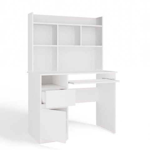 Biurko PORTO Lewe Z Nadstawką Biel Mat Szuflada Półki Do Biura Pokoju