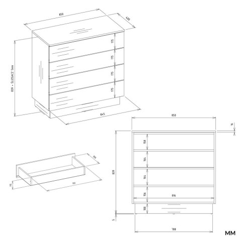 Komoda AMBER 4S Szafka 4 Szuflady Do Sypialni Salonu KASZMIR Beż