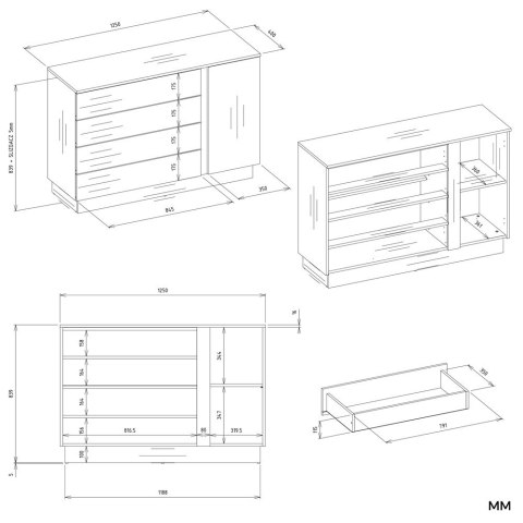 Komoda AMBER 1D4S Szafka 1 Drzwi 4 Szuflady Do Sypialni Salonu KASZMIR Beż