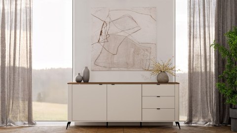 Komoda CORDOBA 2D3S Kaszmir Beż Dąb Castello Szafka 3 Szuflady Cichy Domyk