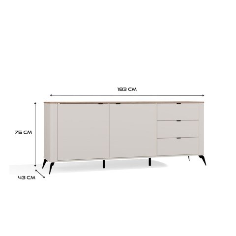 Komoda CORDOBA 2D3S Kaszmir Beż Dąb Castello Szafka 3 Szuflady Cichy Domyk