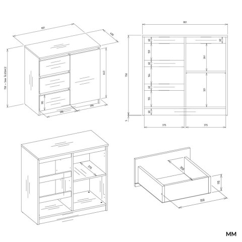Komoda Malwa 1D3S KASZMIR BEŻ