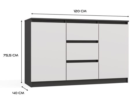 Komoda Malwa 2D3S ANTRACYT BIAŁY