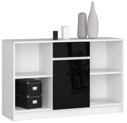 KOMODA B-17 120 cm 1 SZUFLADA 1 DRZWI PK BIAŁA / CZARNY POŁYSK