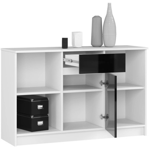 KOMODA B-17 120 cm 1 SZUFLADA 1 DRZWI PK BIAŁA / CZARNY POŁYSK