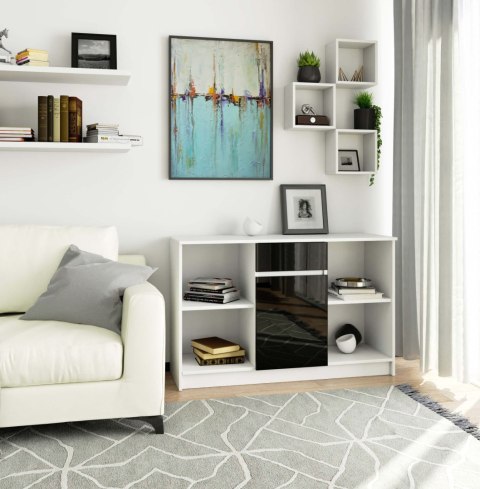 KOMODA B-17 120 cm 1 SZUFLADA 1 DRZWI PK BIAŁA / CZARNY POŁYSK