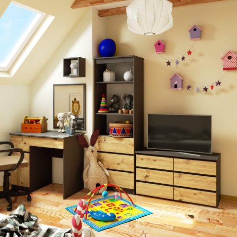 KOMODA CL100 6SZ PK SZARA / DĄB ARTISAN