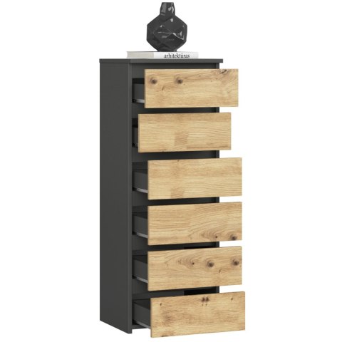 KOMODA CL6 PK GRAFIT SZARY / DĄB ARTISAN