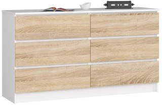 KOMODA K 140 cm 6 SZUFLAD PK BIAŁA / SONOMA