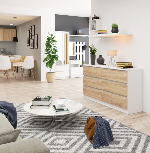 KOMODA K 140 cm 6 SZUFLAD PK BIAŁA / SONOMA