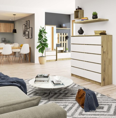 KOMODA K120 10SZ CLP PK DĄB ARTISAN / BIAŁY