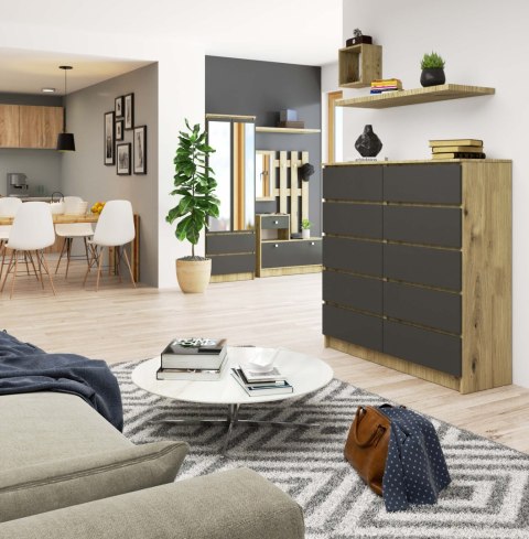 KOMODA K120 10SZ CLP PK DĄB ARTISAN / SZARY