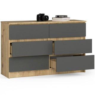 KOMODA K120 6SZ CLP DĄB ARTISAN / SZARY