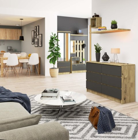 KOMODA K120 6SZ CLP DĄB ARTISAN / SZARY