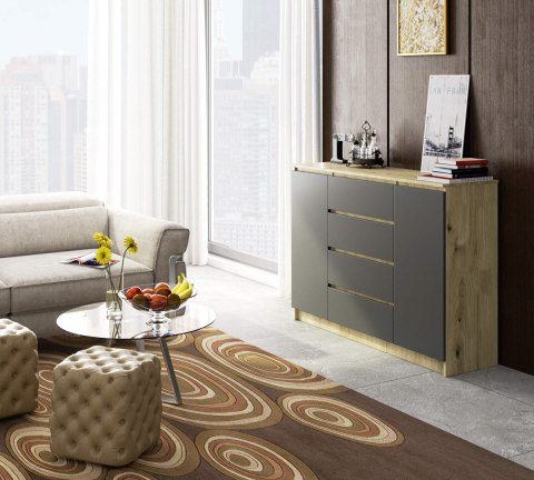 KOMODA K140 2D 4SZ CLP PK DĄB ARTISAN / SZARY