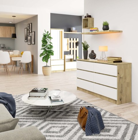 KOMODA K140 6SZ CLP DĄB ARTISAN / BIAŁY