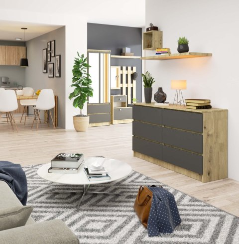 KOMODA K140 6SZ CLP DĄB ARTISAN / SZARY