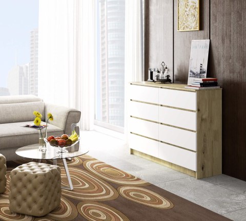 KOMODA K140 8SZ CLP DĄB ARTISAN / BIAŁY