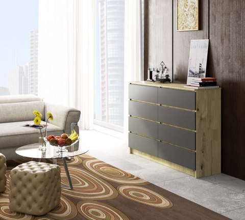 KOMODA K140 8SZ CLP DĄB ARTISAN / SZARY