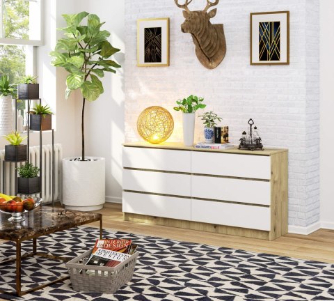KOMODA K160 6SZ CLP DĄB ARTISAN / BIAŁY