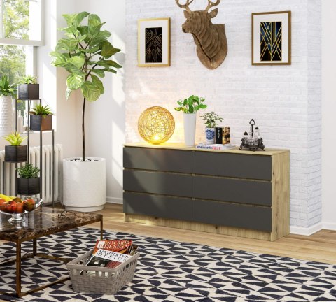 KOMODA K160 6SZ CLP DĄB ARTISAN / SZARY