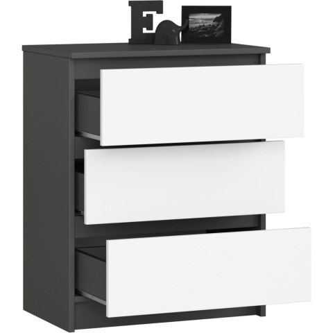 KOMODA K60 3SZ CLP GRAFIT SZARY / BIAŁA
