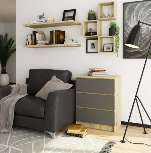 KOMODA K60 3SZ CLP PK DĄB ARTISAN / SZARY