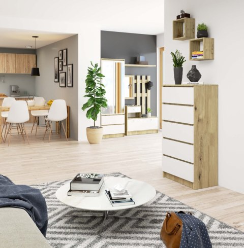 KOMODA K60 5SZ CLP PK DĄB ARTISAN / BIAŁY