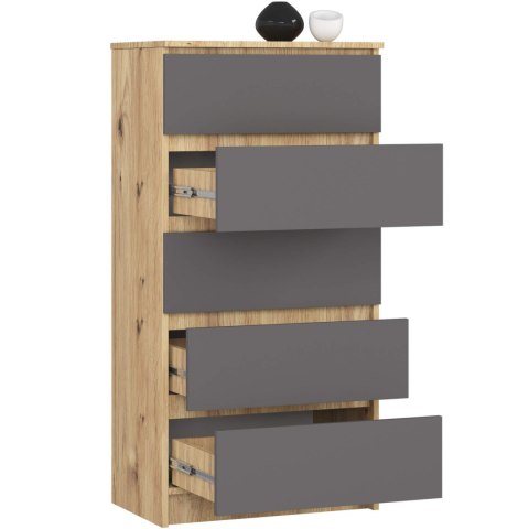 KOMODA K60 5SZ CLP PK DĄB ARTISAN / SZARY