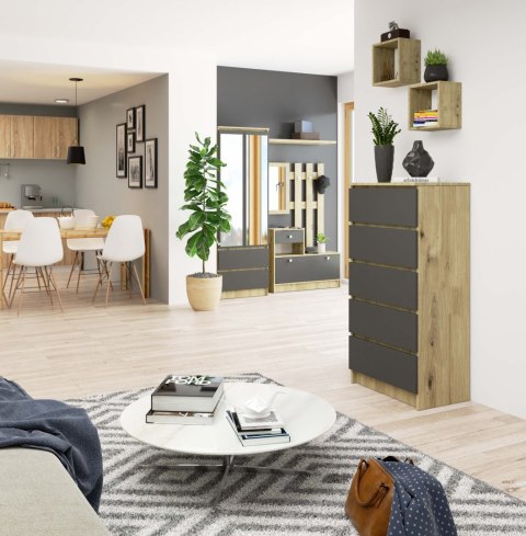 KOMODA K60 5SZ CLP PK DĄB ARTISAN / SZARY